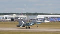 Combat aircraft of Russian Navy take off during an airshow. Copy space