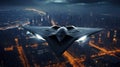 Combat drone weapon. military technology. Unmanned drone above city