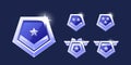 Combat Game Level Metallic Ui Icons, Pentagon Military Badges, Chevrons Or Banners With Wings, Stripes And Stars