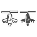 Combat helicopter line and solid icon. Attack weapon, army air vehicle symbol, outline style pictogram on white Royalty Free Stock Photo