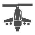 Combat helicopter solid icon. Attack weapon, army air vehicle symbol, glyph style pictogram on white background Royalty Free Stock Photo
