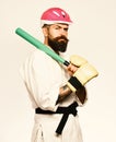 Combat master gets ready to fight. Man with beard