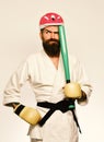 Combat master gets ready to fight. Martial arts concept. Royalty Free Stock Photo