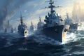 Combat military, a fleet of naval ships