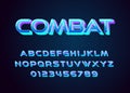 Combat modern blue text effect, 3d style alphabet and number for typography, poster, movie title, game logo