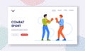 Combat Sport Landing Page Template. Businessmen Boxing In Office, Male Characters Display Competitive Spirit Royalty Free Stock Photo