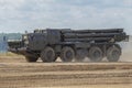 Combat vehicle 9A52-2 of the Smerch multiple launch rocket system close-up