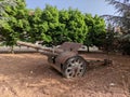 The combination of the extraordinary beautiful green environment in contrast to the blue sky is old equipment