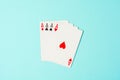 combination four ace popular card game poker