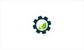 Combination of gear and green leaf logo icon illustation or echo engine setting gear icon logo template vector