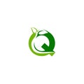 Combination of green leaf and initial letters Q logo design vectors