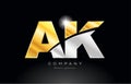 combination letter ak a k alphabet with gold silver grey metal logo