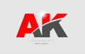 combination letter ak a k in grey red color alphabet for logo icon design