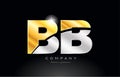combination letter bb b b alphabet with gold silver grey metal logo
