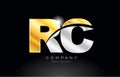 combination letter rc r c alphabet with gold silver grey metal logo