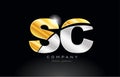 combination letter sc s c alphabet with gold silver grey metal logo