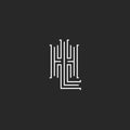 Combination letters HL logo hipster simple monogram, intersection thin line LH wedding emblem mockup, overlapping two initials H L Royalty Free Stock Photo