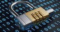 Combination lock on a background of binary code. Royalty Free Stock Photo