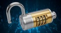 Combination lock on a background of binary code. Royalty Free Stock Photo