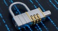 Combination lock on a background of binary code. Royalty Free Stock Photo