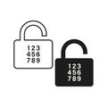 Combination lock icon. Security padlock symbol. Numeric code design. Unlocking mechanism illustration.