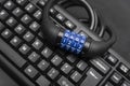 Combination lock and keyboard close up. Data protection concept. Cyber secure