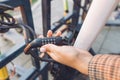 Combination lock on a scooter or bicycle as a symbol of property protection and theft Royalty Free Stock Photo