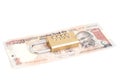 Combination padlock on Indian currency rupee Royalty Free Stock Photo