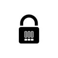 Combination Padlock, Password Code Lock Solid Flat Vector Icon Isolated on White Background