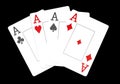 The combination of playing cards poker casino, Isolated on black background, aces Royalty Free Stock Photo