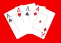 The combination of playing cards poker casino, Isolated on red background, aces Royalty Free Stock Photo