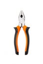 Combination pliers with black and orange handles, isolated over a white background. Royalty Free Stock Photo