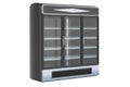 Combination Refrigerator Freezer Merchandiser. Three Section Glass Door Dual Temperature Merchandiser, 3D rendering Royalty Free Stock Photo