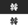 Combination SN or NS logo letters hipster monogram, overlapping weaving symbols S, N and H initials together, creative idea