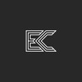 Combination two letters logo E and C, monogram initials EC or CE mark, simple style lines shape hipster emblem