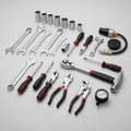 Combination wrenches, socket wrench set, pliers, screwdrivers, Royalty Free Stock Photo