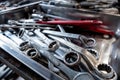 Combination wrenches, spanner, diverse wrench tools in garage