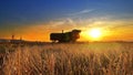 Combine, field and sunrise Royalty Free Stock Photo