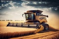 Combine harvester agriculture machine harvesting golden ripe wheat field, Generative AI Royalty Free Stock Photo
