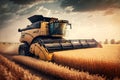 Combine harvester agriculture machine harvesting golden ripe wheat field, Generative AI Royalty Free Stock Photo