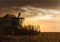 Combine harvester in evening action Royalty Free Stock Photo