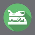 Combine harvester flat icon. Round colorful button, circular vector sign with long shadow effect.