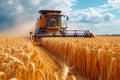 Combine harvester harvesting golden ripe wheat in field. Agriculture farm concept Royalty Free Stock Photo