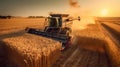 Combine harvester harvesting wheat field AI generated image Royalty Free Stock Photo