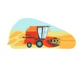 Combine harvester harvests farm, machinery for agriculture, wheat farmland, cartoon style vector illustration, isolated Royalty Free Stock Photo