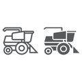 Combine harvester line and glyph icon, agriculture and farm, vehicle sign, vector graphics, a linear pattern on a white Royalty Free Stock Photo