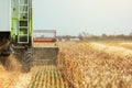 Combine harvester machine harvesting ripe wheat crops Royalty Free Stock Photo