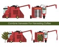 Combine harvester for mechanized harvesting coffee berries in the plantations