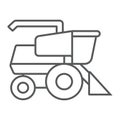 Combine harvester thin line icon, agriculture and farm, vehicle sign, vector graphics, a linear pattern on a white Royalty Free Stock Photo
