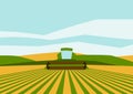 Combine harvester on wheat field. Agricultural illustration farm rural landscape. Royalty Free Stock Photo